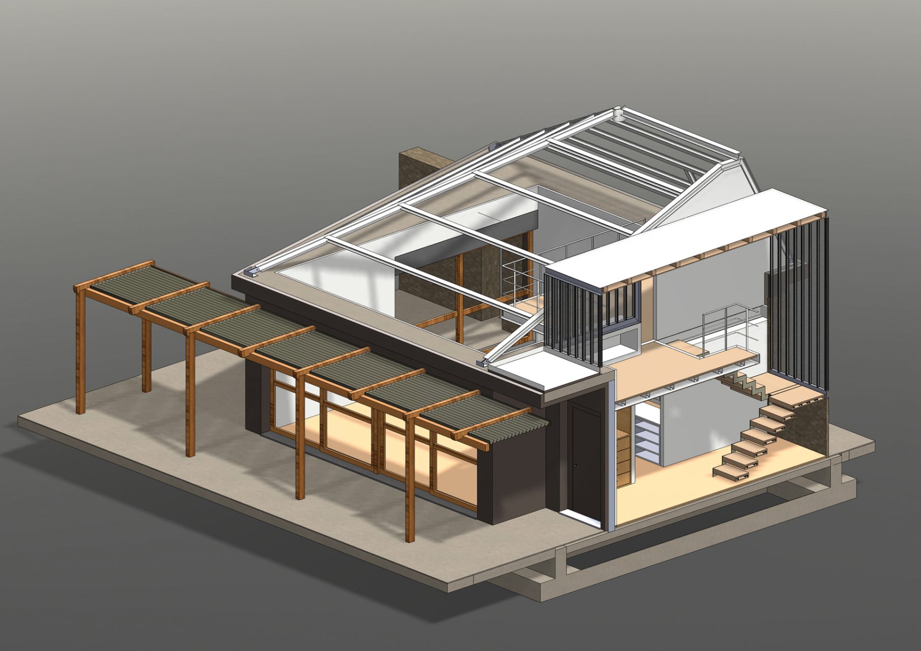 KL HOUSE 16 - axonometric section featuring & roof METAL STRUCTURE F